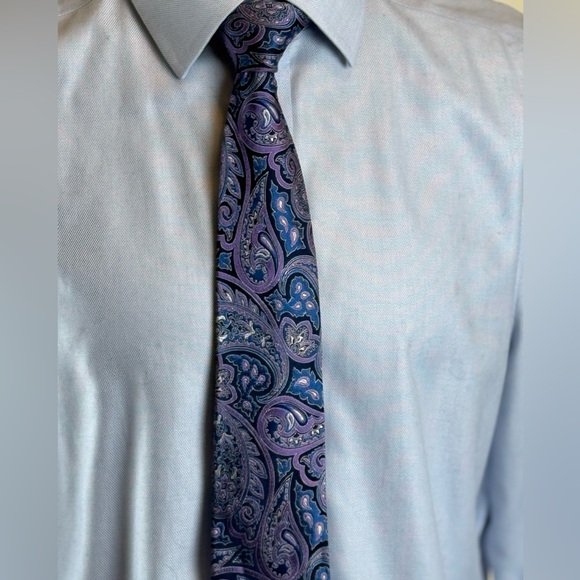 Tasso Elba Men’s Necktie Paisley Silk Tie - Purple and Blue - Picture 6 of 6